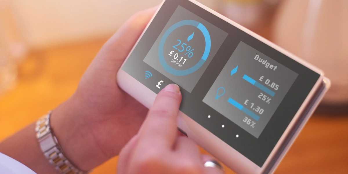 Someone holding a smart energy meter.