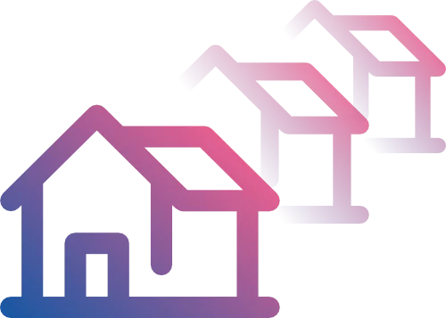 Illustration of houses fading into the background. 