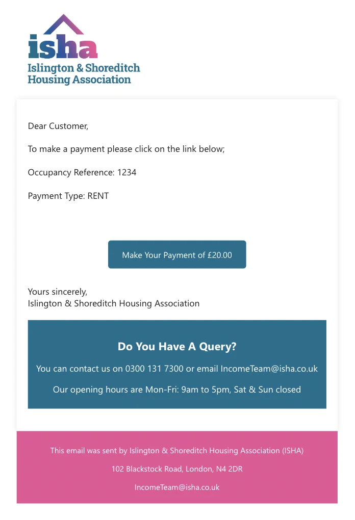 An example of the payment email a resident would receive.
