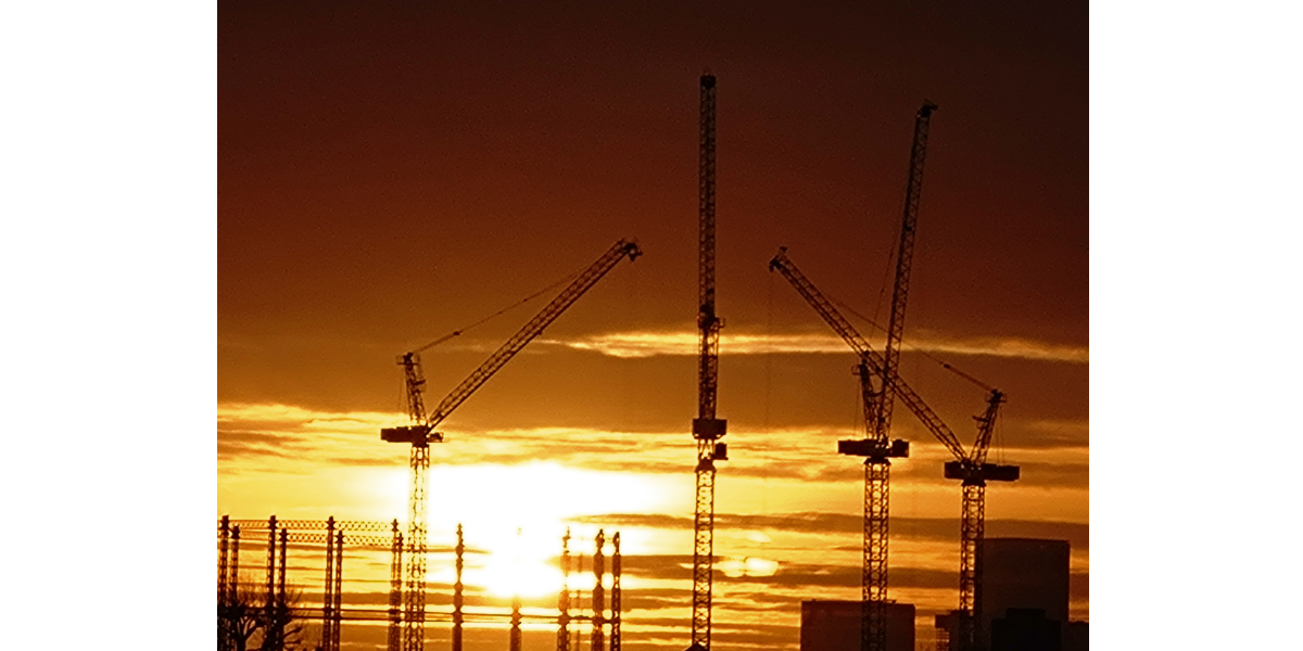 A sunset skyline looking over east London.