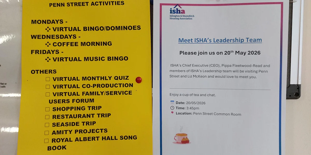 A noticeboard advertising activities at Penn Street and the Leadership Team walkabout.
